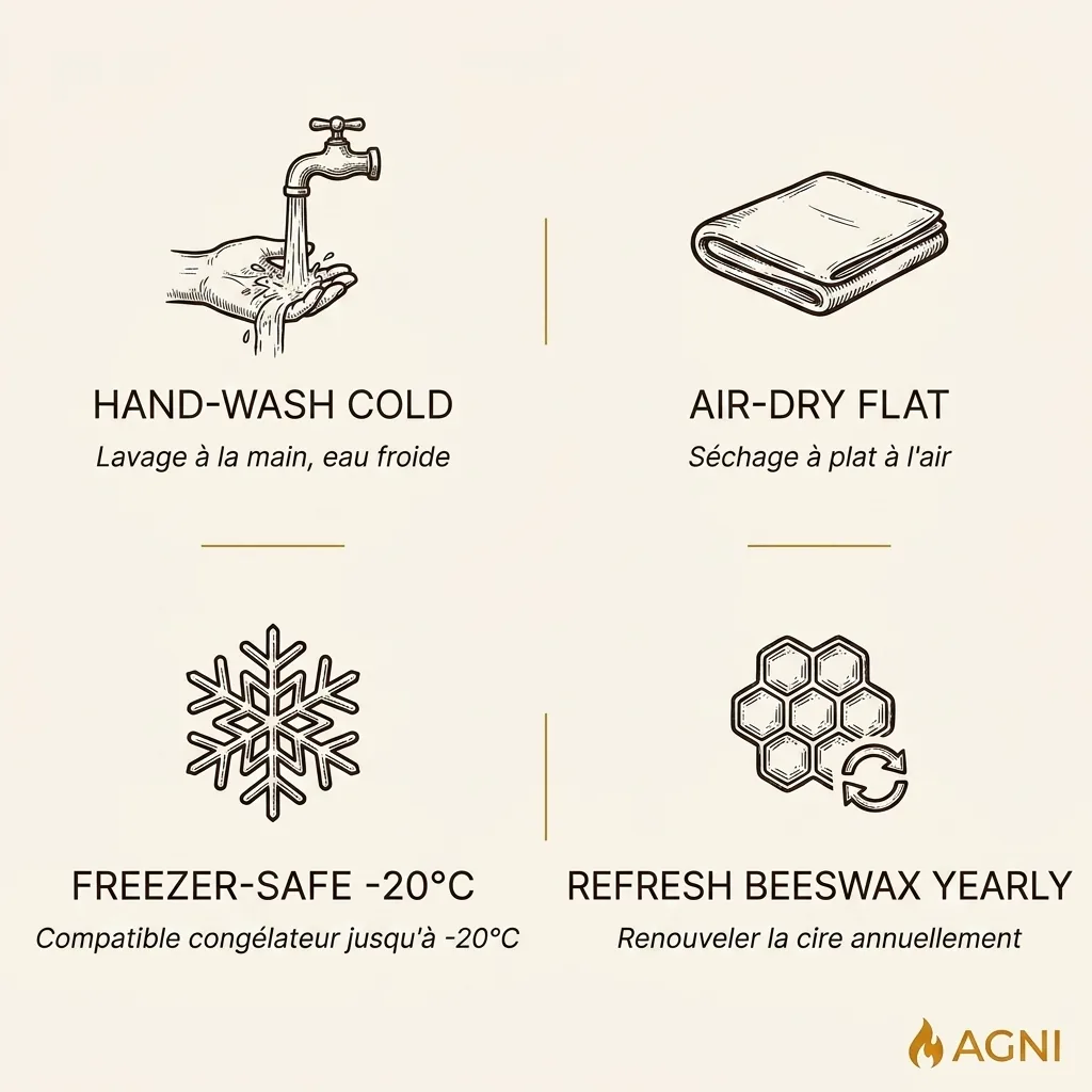 Care instructions — hand wash cool, no bleach, hang dry, no iron